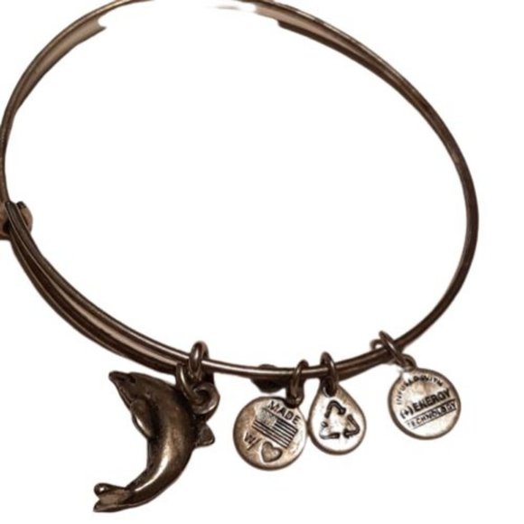 Alex & Ani Dolphin Silver Tone Bangle Charm Bracelet - Picture 2 of 3